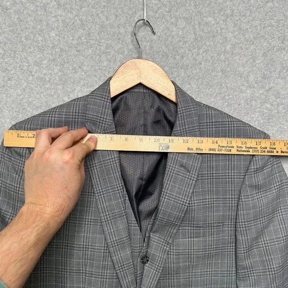 Linea Uomo Mens Grey Glen Plaid 3-Piece Performance Suit 38 Long 32 Waist Wool